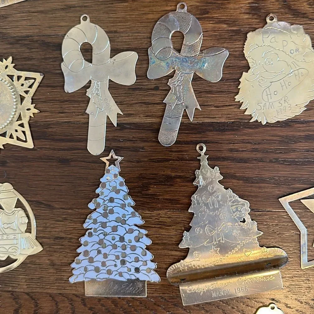Lot of 42 vintage gold brass engraved Christmas‎ tree ornaments